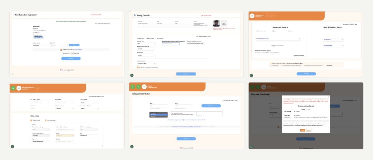 Grid of screens from the original eNPS onboarding journey