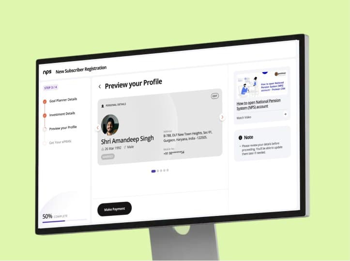 Desktop monitor showing the Preview your Profile step of registration
