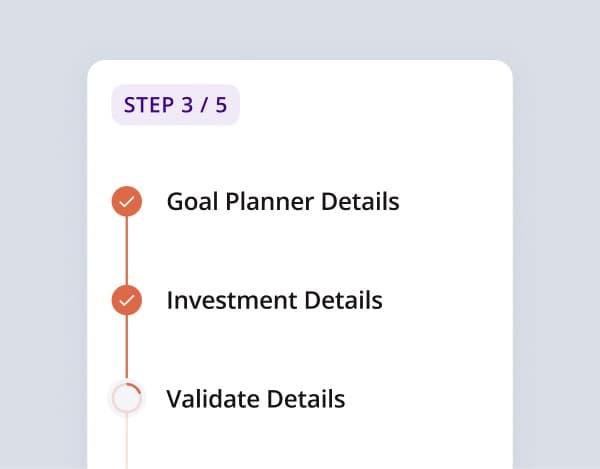 Step 3 of 5 progress tracker with goal planner and investment details completed